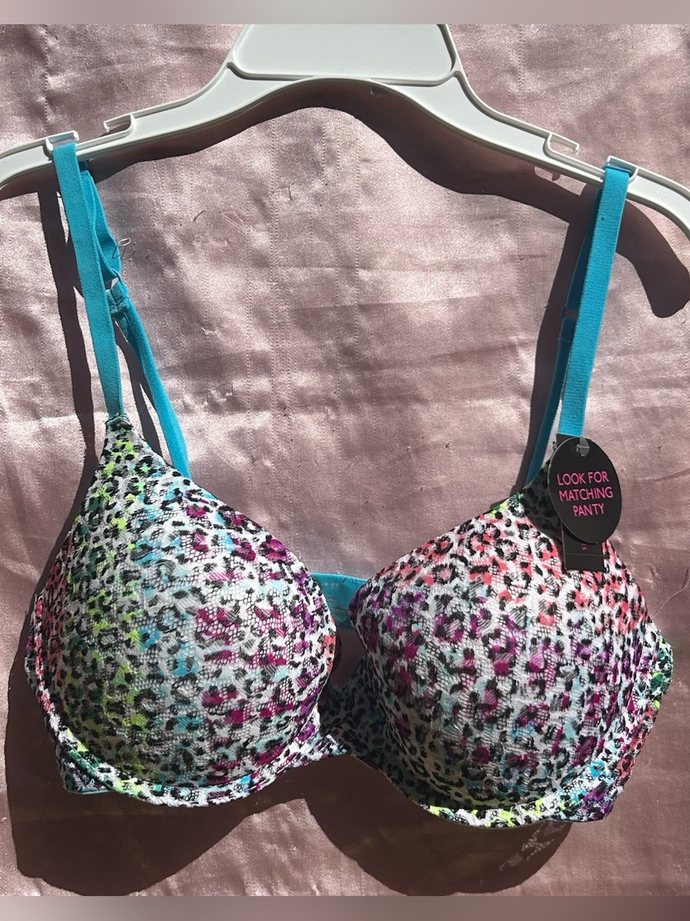 No Boundaries Multicolor Leopard Print Bra with Adjustable Turquoise Straps